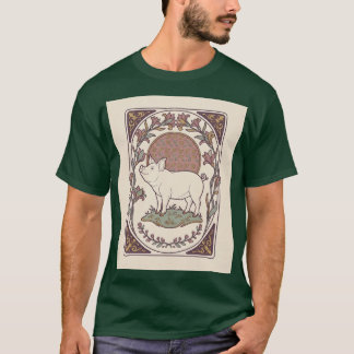 Art Nouveau Pig Poppy Frame Tea-Time Tee