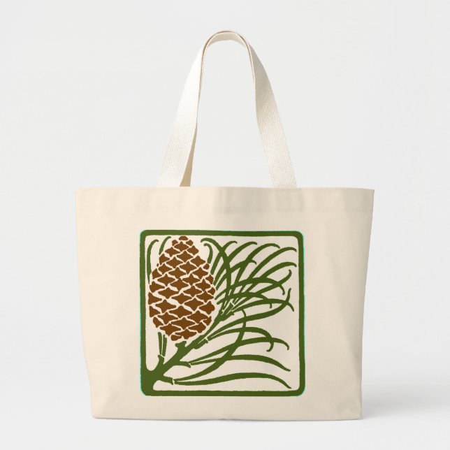 Art Nouveau Pine Cone Large Tote Bag (Front)