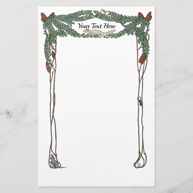 Art Nouveau Pine Cones Nature Themed Stationery (Front)