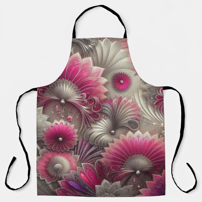 Art Nouveau Pink and Silver Fans Apron (Front)