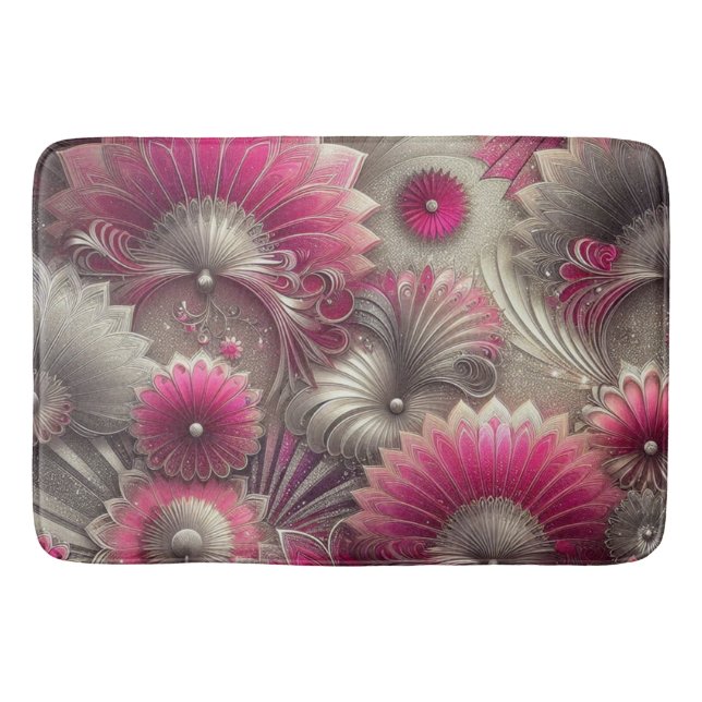 Art Nouveau Pink and Silver Fans Bath Mat (Front)