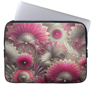 Art Nouveau Pink and Silver Fans Laptop Sleeve