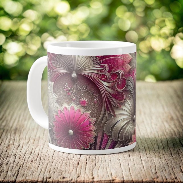 Art Nouveau Pink and Silver Fans Large Coffee Mug (Creator Uploaded)