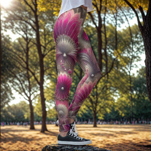 Art Nouveau Pink and Silver Fans Leggings