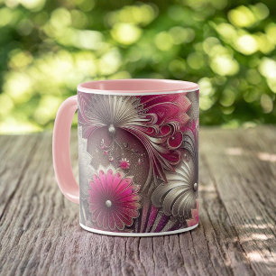 Art Nouveau Pink and Silver Fans Mug