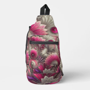 Art Nouveau Pink and Silver Fans Sling Bag