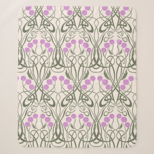 Art Nouveau Pink Roses and Sinuous Stems Sherpa Blanket
