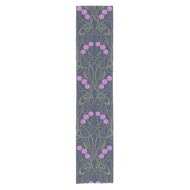 Art Nouveau Pink Roses and Sinuous Stems Short Table Runner (Front)
