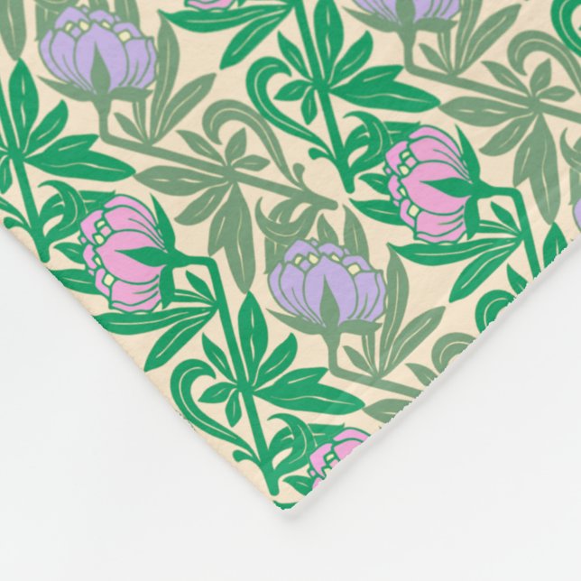 Art Nouveau pink water lilies damask Fleece Blanket (Corner)