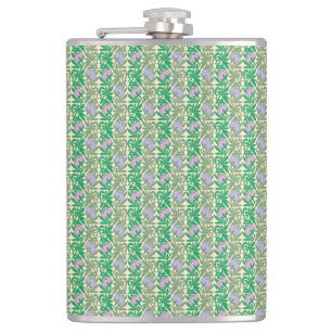 Art Nouveau pink water lilies damask Hip Flask