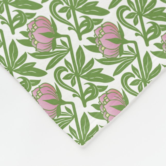 Art Nouveau pink water lilies wallpaper Fleece Blanket (Corner)