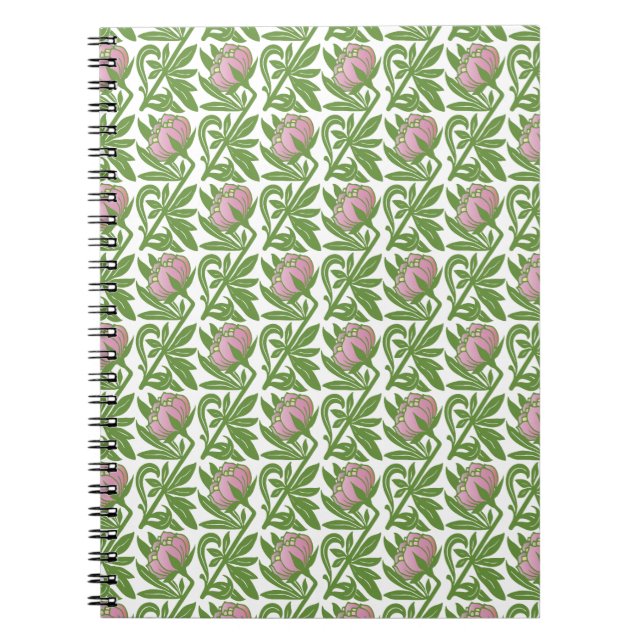 Art Nouveau pink water lilies wallpaper Spiral Notebook (Front)