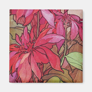 Art Nouveau Poinsettia Christmas Fridge Magnet