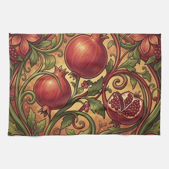 Art Nouveau Pomegranate Ornamental Pattern Tea Towel (Horizontal)