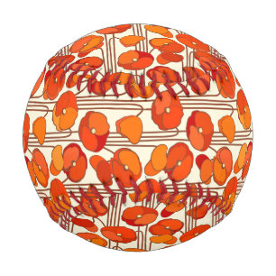 Art Nouveau Poppies Baseball
