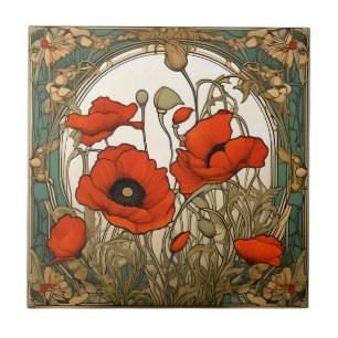 Art Nouveau Poppies Flowers Tile