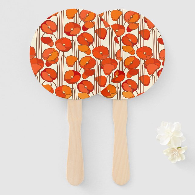 Art Nouveau Poppies Hand Fans (Front and Back)
