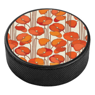 Art Nouveau Poppies Hockey Puck