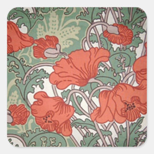 Art Nouveau Poppies Square Sticker