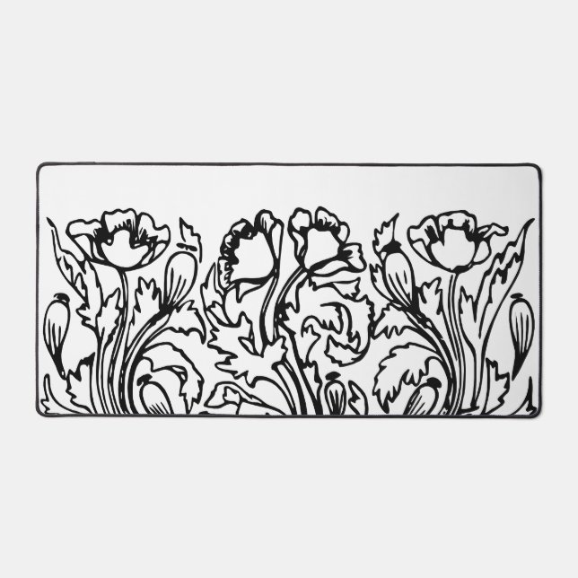Art nouveau poppy floral black white elegant  desk mat (Front)