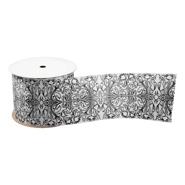 Art nouveau poppy floral black white elegant  satin ribbon (Spool)