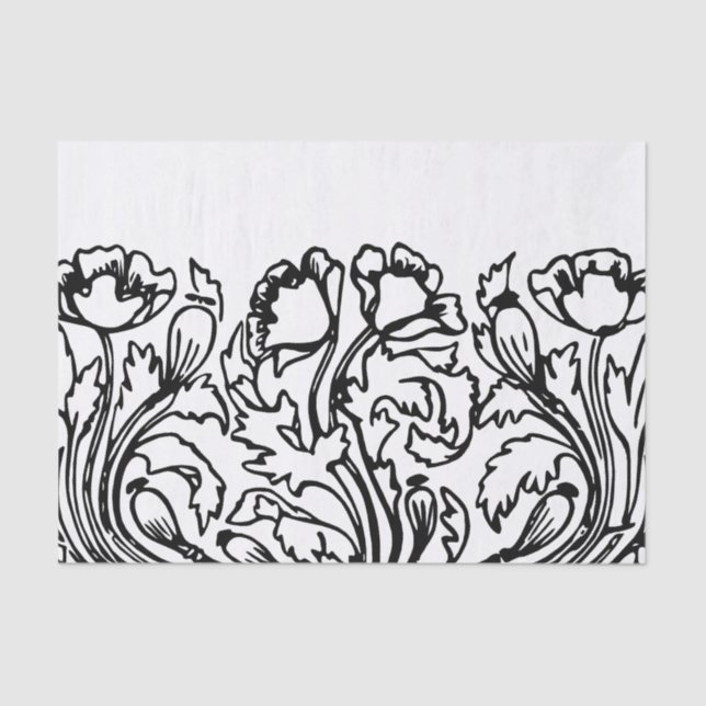 Art nouveau poppy floral black white elegant  tissue paper (Front)