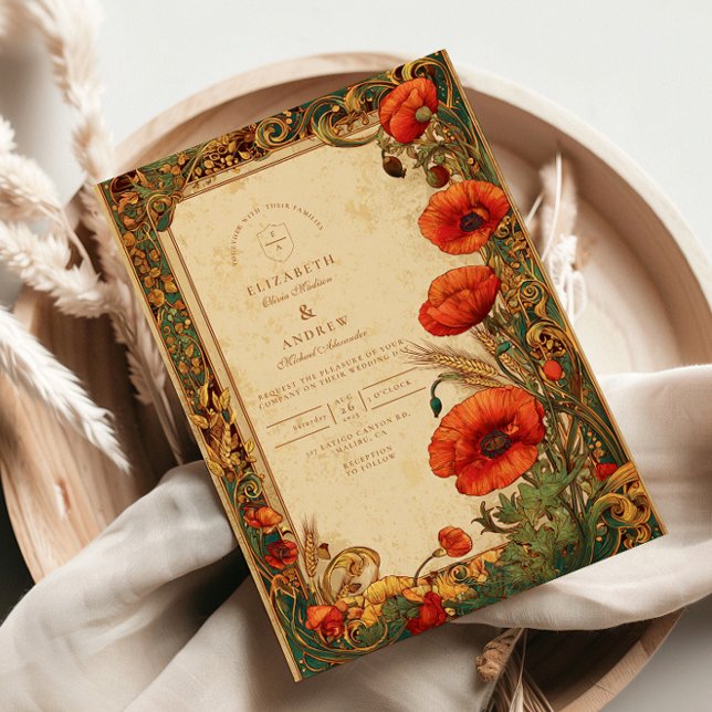 Art Nouveau Poppy Wedding Invitation (Creator Uploaded)