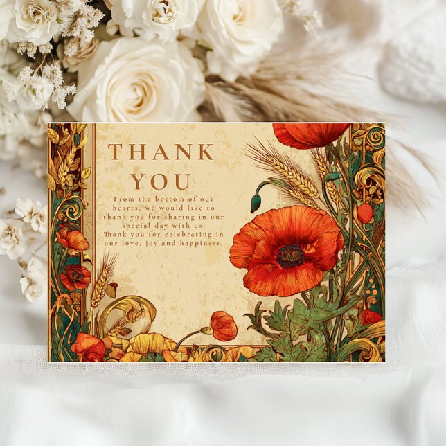 Art Nouveau Poppy Wedding Thank You Card (Creator Uploaded)