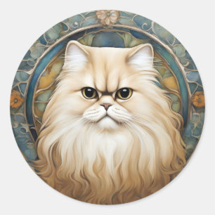Art Nouveau Portrait of a Persian Cat Classic Round Sticker