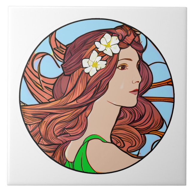 Art Nouveau Portrait of a Woman with Red Hair  Tile (Front)