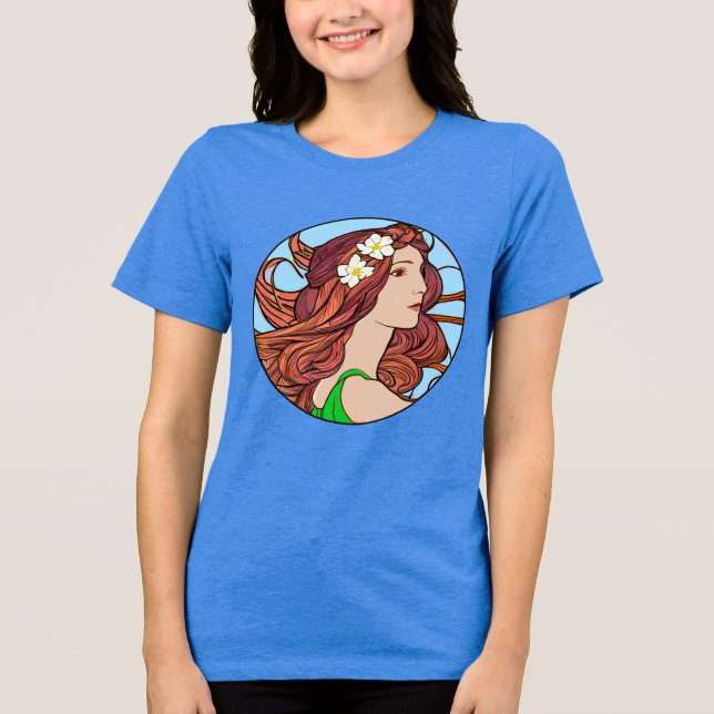 Art Nouveau Portrait of a Woman with Red Hair  Tri-Blend Shirt (Front)
