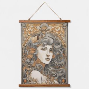 Art Nouveau Portrait Vintage Female Illustration Hanging Tapestry