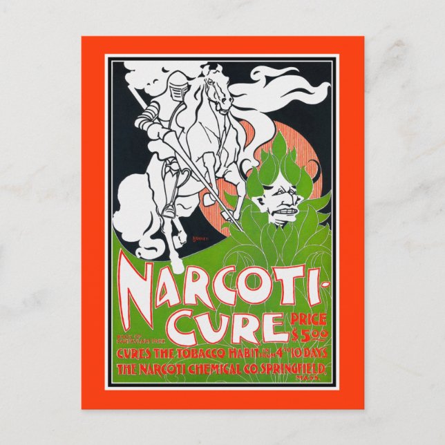 Art Nouveau Poscard:  Narcoti-Cure by Will Bradley Postcard (Front)
