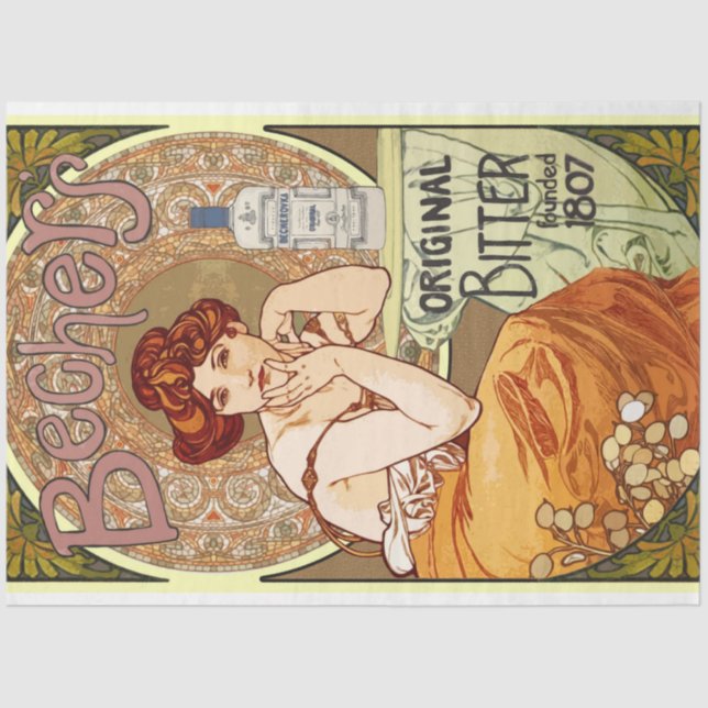 Art Nouveau Poster Lady 18 Decoupage Tissue Paper (Front)