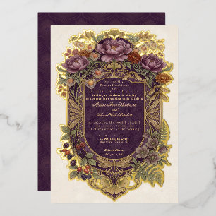 Art Nouveau Purple Shield Fall Floral Vintage Gold