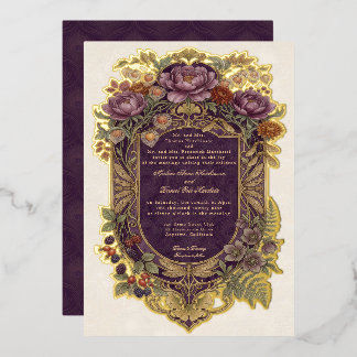 Art Nouveau Purple Shield Fall Floral Vintage Gold