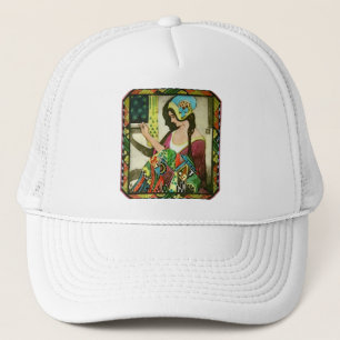 Art Nouveau Quilter Poster – Vintage Sewing Woman  Trucker Hat