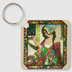 Art Nouveau Quilter – Vintage Sewing Woman Key Ring