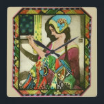 Art Nouveau Quilter – Vintage Sewing Woman  Square Wall Clock<br><div class="desc">Celebrate the artistry of sewing and textile craftsmanship with this stunning Art Nouveau-inspired quilter illustration. Featuring a graceful woman engaged in detailed needlework, this design blends vintage elegance with vibrant color—perfect for creative spaces and craft lovers. Professionally enhanced for print, this artwork offers crisp detail, refined tones, and a balanced...</div>