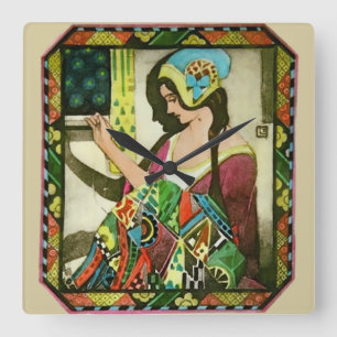 Art Nouveau Quilter – Vintage Sewing Woman  Square Wall Clock