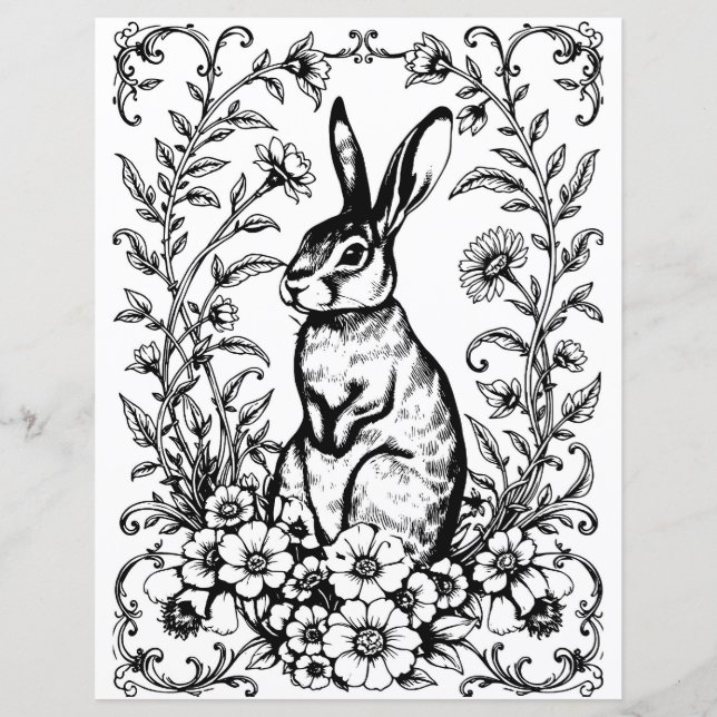 Art Nouveau Rabbit Colouring Page 3 (Front)