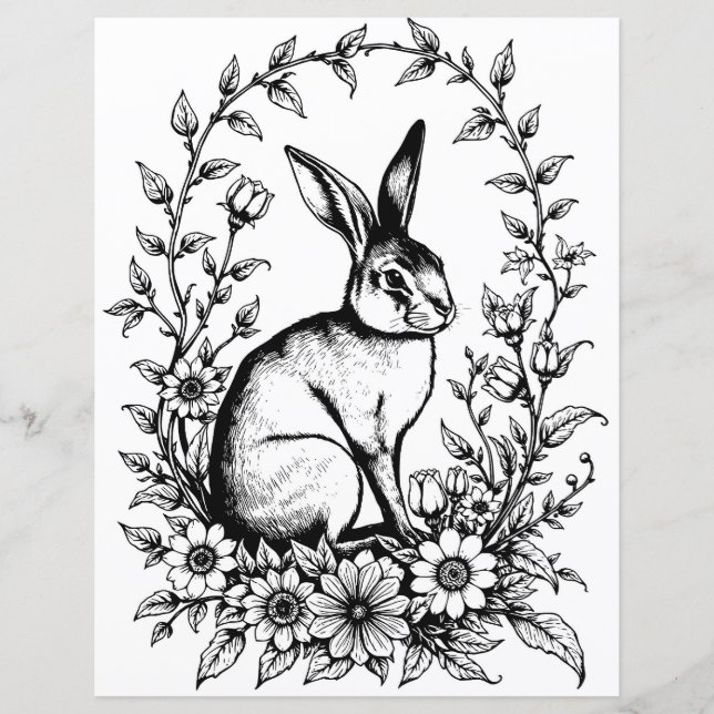 Art Nouveau Rabbit Colouring Page 4 (Front)