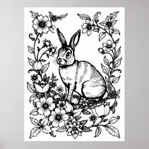 Art Nouveau Rabbit Colouring Poster 1