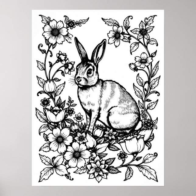 Art Nouveau Rabbit Colouring Poster 1 (Front)