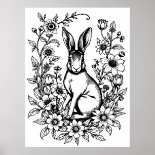 Art Nouveau Rabbit Colouring Poster 2