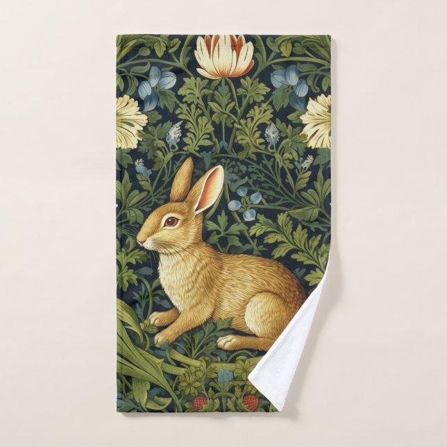 Art nouveau rabbit in the garden hand towel (Hand Towel)