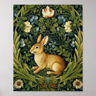 Art nouveau rabbit in the garden poster