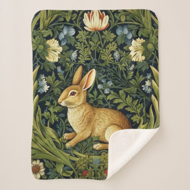 Art nouveau rabbit in the garden sherpa blanket (Front)