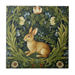 Art nouveau rabbit in the garden tile