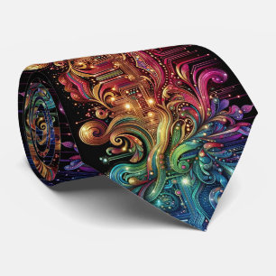 Art Nouveau Rainbow Circuit Board Necktie
